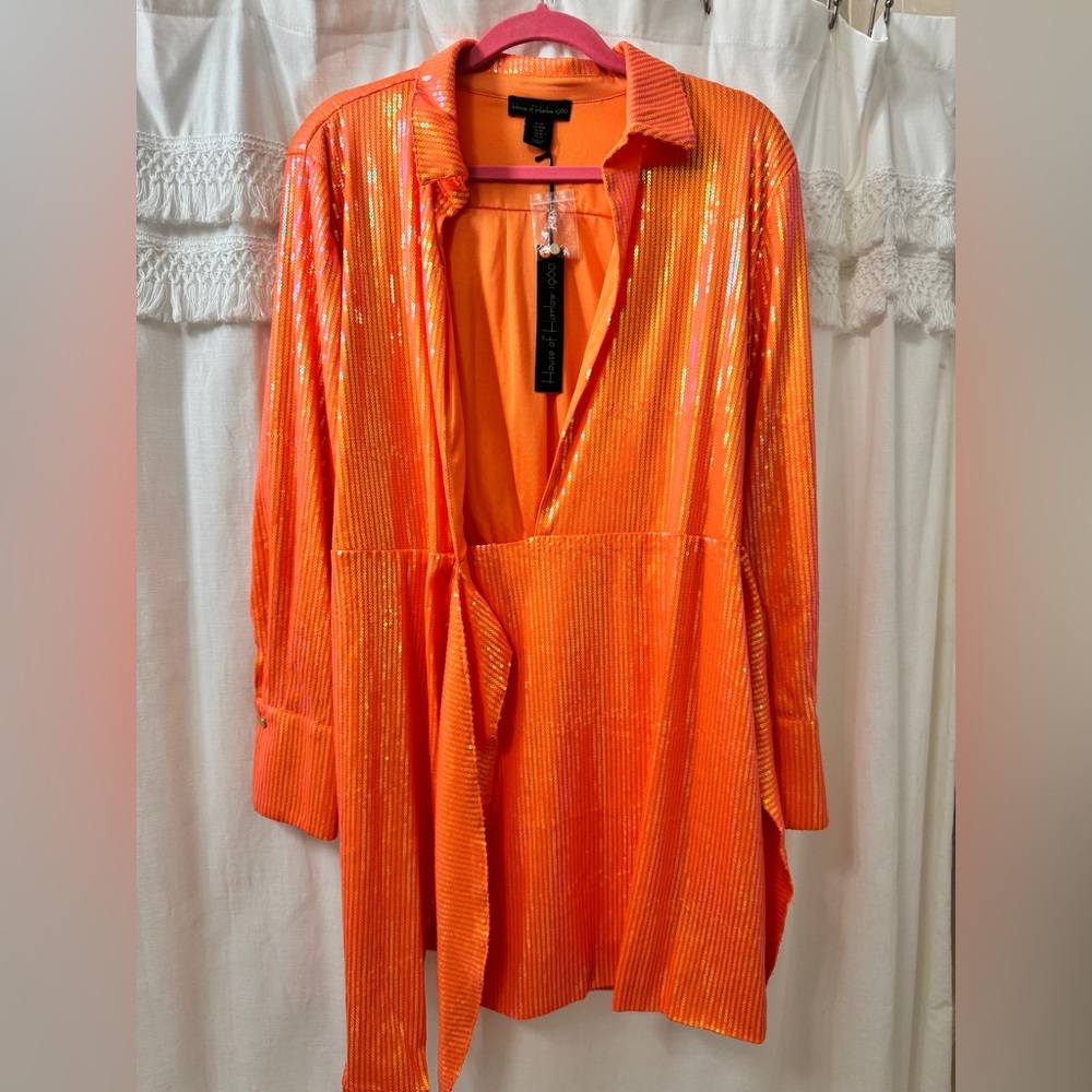 NWT House of Harlow 1960 Orange Sequin Wrap Robe - Picture 3 of 6